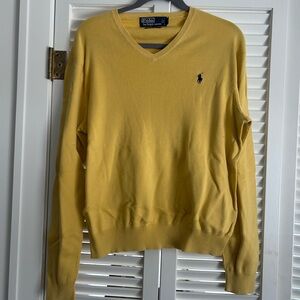 Y2K Polo Ralph Lauren Sweater Men’s Sz Medium Yellow 100% Cotton V Neck Preppy